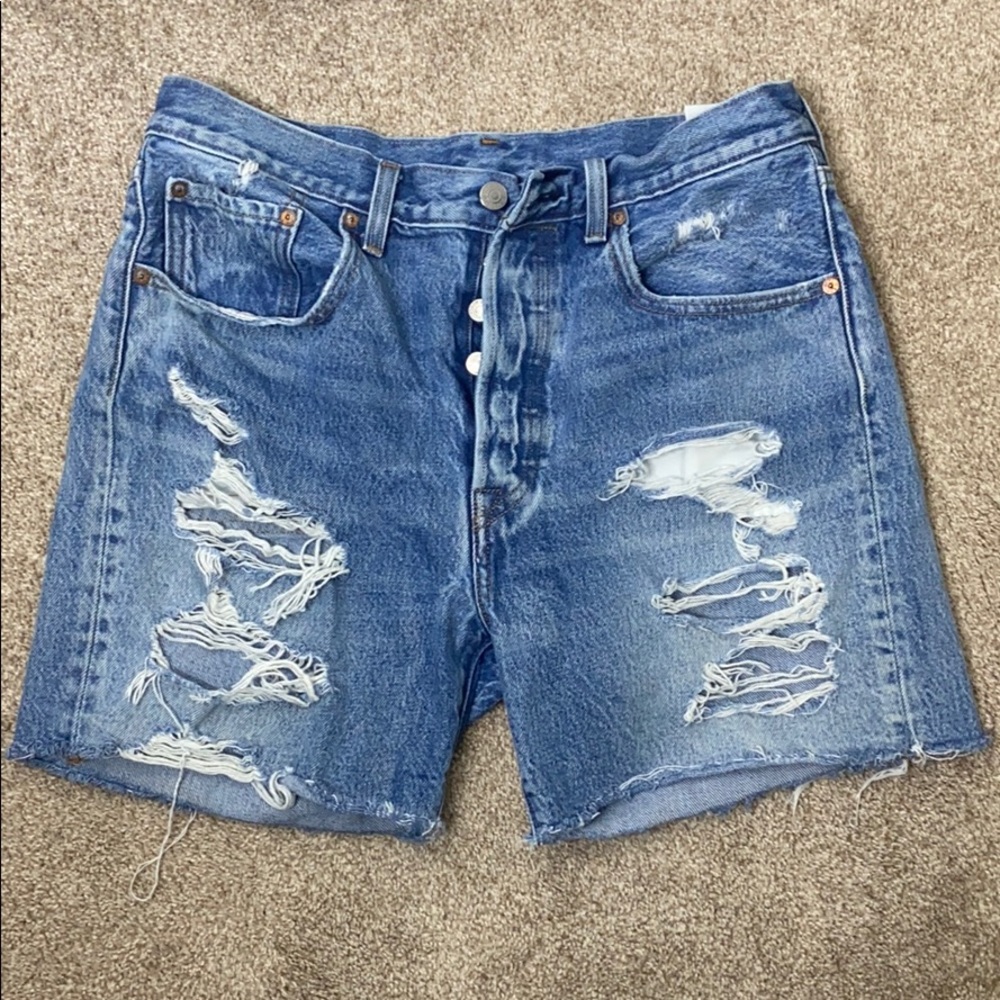 Distressed Levi’s Long Shorts